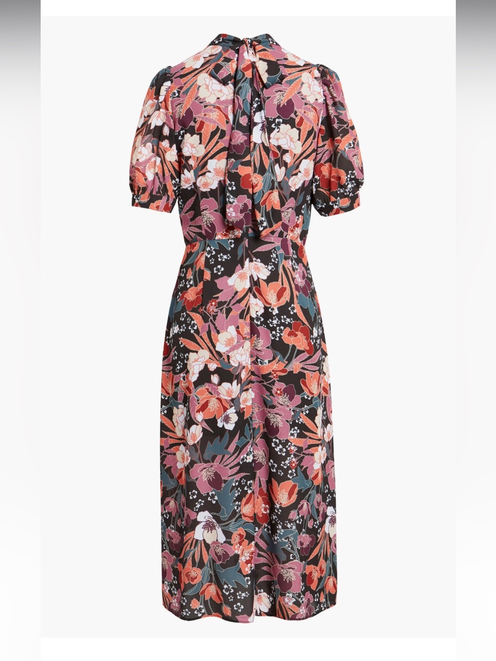Julia Jordan  Puff Sleeve Midi Dress Black with Orange & Purple Floral Print S2 - Picture 3 of 16